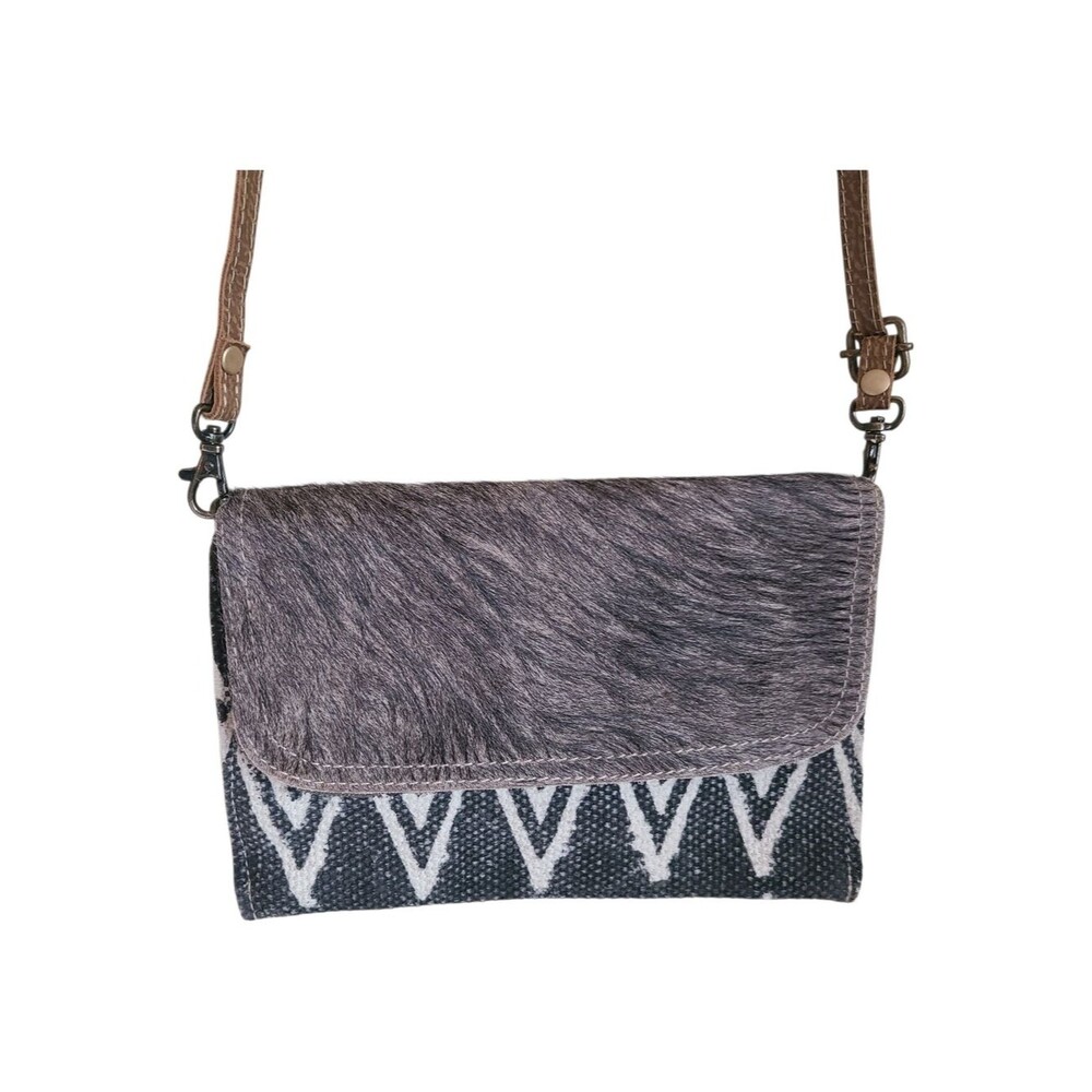 myra bag pearl grey upcycled canvas and cowhide small crossbody bag